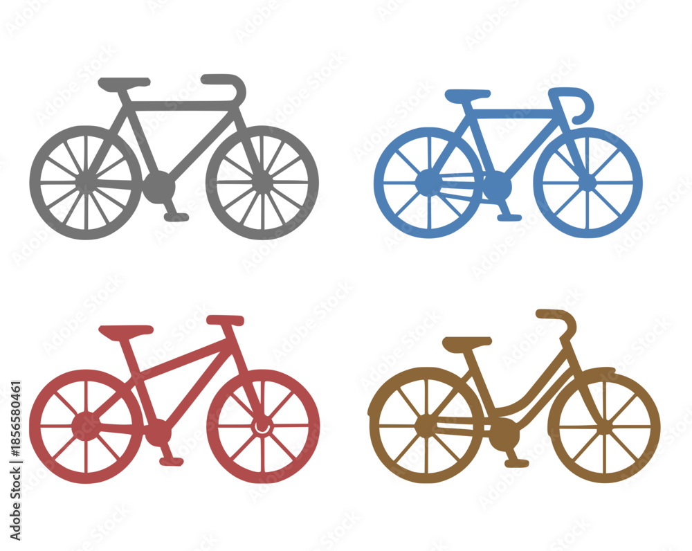 Fototapeta premium 4 bicycle illustrations, silhouettes, transparent background