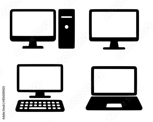 4 computer illustrations, silhouettes, transparent background