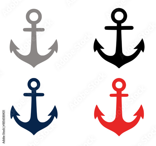 4 anchor illustrations, silhouettes, transparent background
