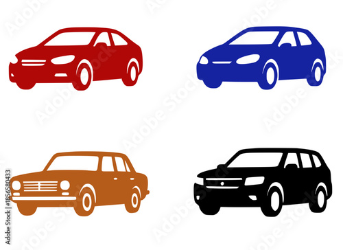 4 car illustrations, silhouettes, transparent background