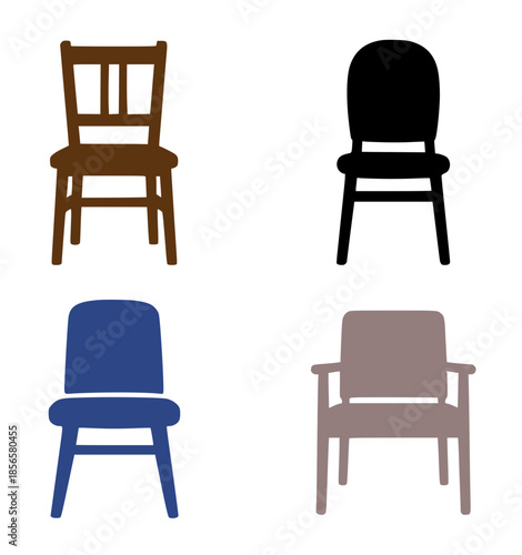 4 chair illustrations, silhouettes, transparent background
