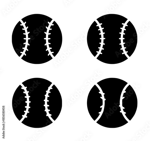 4 baseball illustrations, silhouettes, transparent background