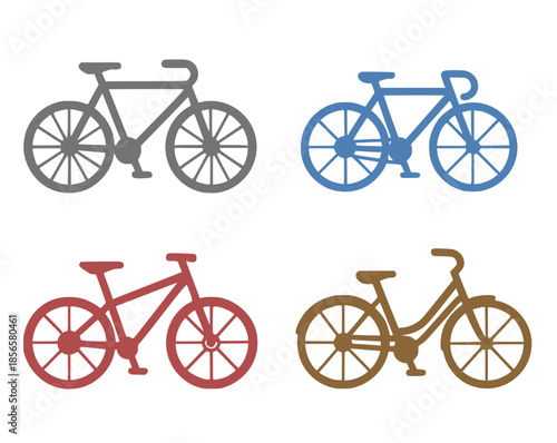 4 bicycle illustrations, silhouettes, transparent background