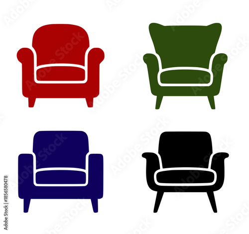 4 armchair illustrations, silhouettes, transparent background