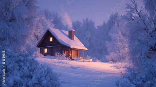 Snow covered house winter night scenery