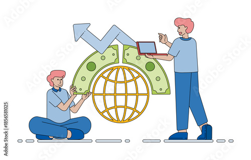 Internet connected financial and business systems showing strong profit growth efficient operations and digital economic expansion. cartoon vector illustration for flyer, banner, website, brochure