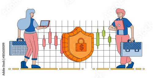 secure investment and trusted banking system showing strong financial protection and guaranteed safety features. cartoon vector illustration for flyer, banner, website, brochure, ads, promotion