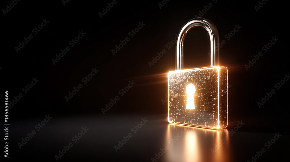 Fototapeta premium Bright lock shines on dark surface in a secure setting