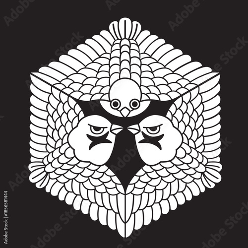 日本の伝統的な家紋「雀」のイラストです