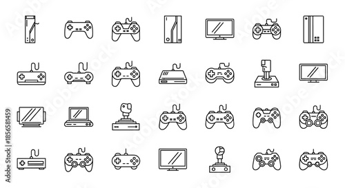 Collection of Modern Outline Icons for Video Game Consoles and Controllers, Gaming Accessories and Devices
