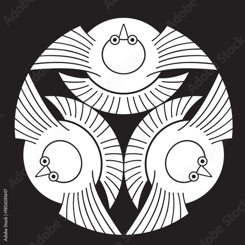 日本の伝統的な家紋「雀」のイラストです