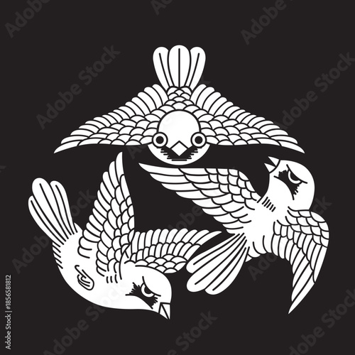 日本の伝統的な家紋「雀」のイラストです