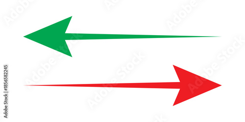 Red and Green arrows icon. long arrows icon pointing to right and left side. Red and Green long arrows icon. long arrow icon isolated on white background.