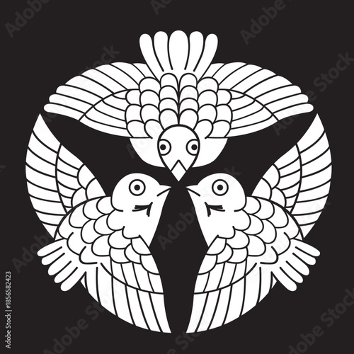 日本の伝統的な家紋「雀」のイラストです