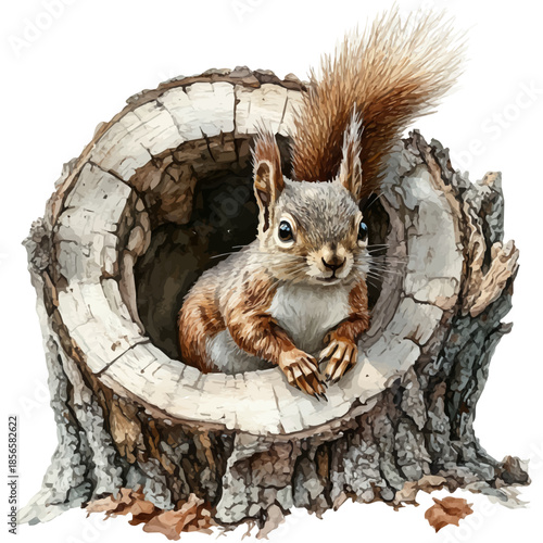 Squirrel Resting Calmly, vector clipart in watercolor with smooth gradients, isolated on a white background.