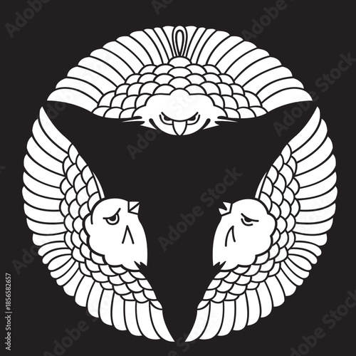 日本の伝統的な家紋「雀」のイラストです