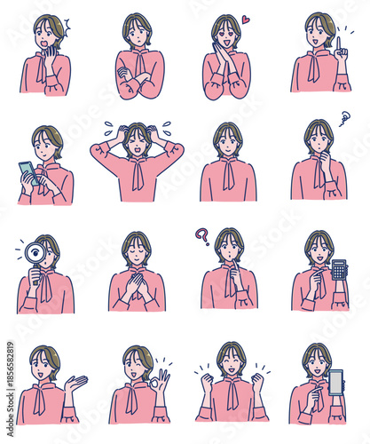 オフィスカジュアル女性の表情セット