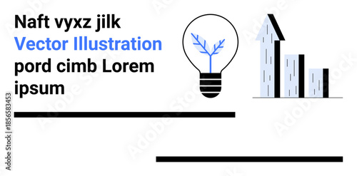 Business strategy, innovation, growth analysis, data-driven decision-making, entrepreneurship, corporate goals. Lightbulb with plant and bar chart. Business strategy and innovation visually