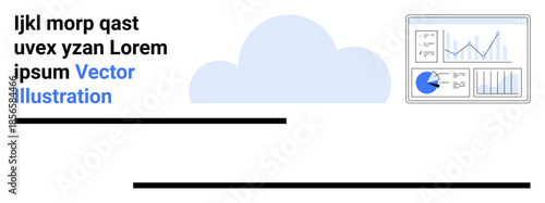 Abstract cloud with data dashboard featuring pie charts, graphs, and text. Ideal for business, technology, analytics, cloud computing, strategy, data visualization simple landing page