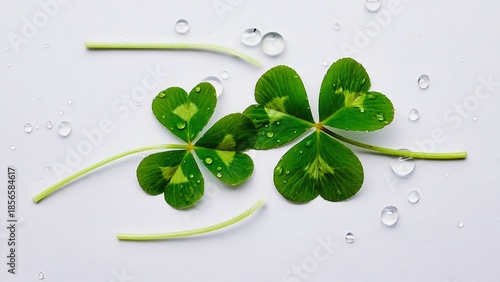 Two shamrocks with water drops