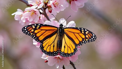 Monarch butterfly on pink flowers