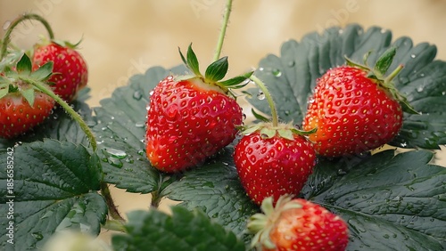 Ripe strawberries on plant