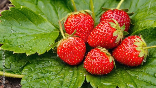 Fresh Strawberries on a Leaf