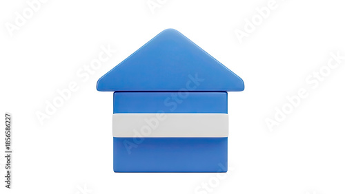 3D Blue and white house icon on transparent background