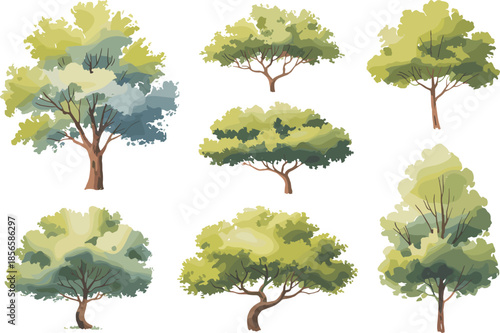 Top, down, landscape, trees, illustration, architectural, plan, view, greenery, garden, elements, foliage, nature, design, symbols, park, vegetation, set, environment, ecology