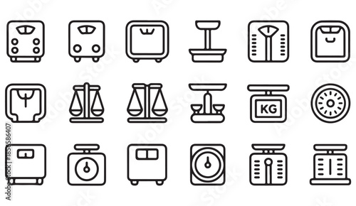 Digital and Analog Scale Linear Icons in Minimal Outline Style