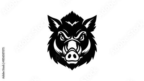 Black and White Boar Head Illustration.
