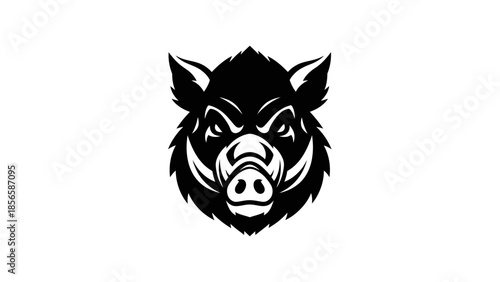 Black and White Boar Head Illustration.
