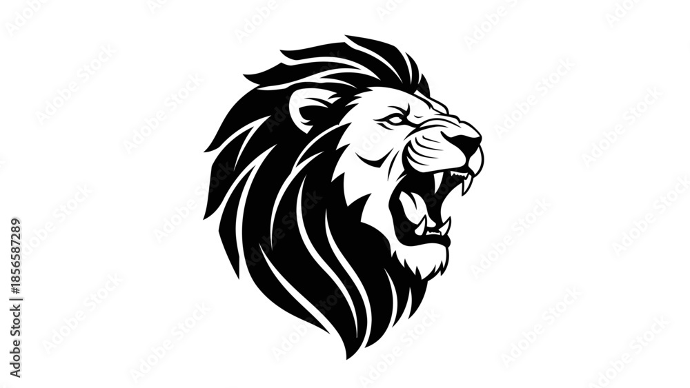 Fototapeta premium Black and White Lion Head Illustration.
