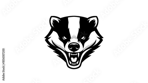 Aggressive Badger Head Illustration Black White.
