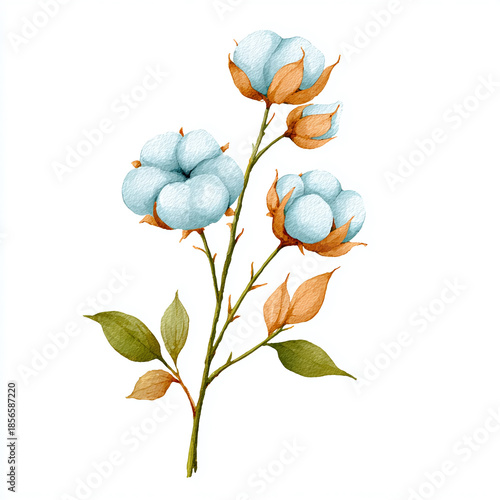 Watercolor illustration of cotton flowers on a white background.