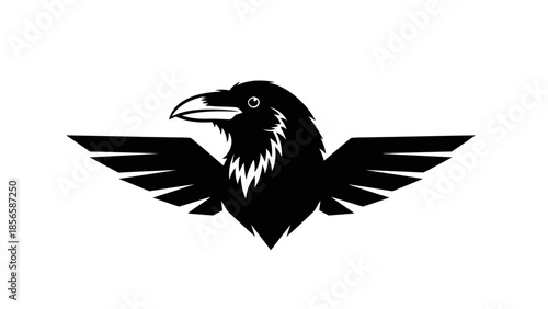 Black Raven Silhouette with Outstretched Wings.