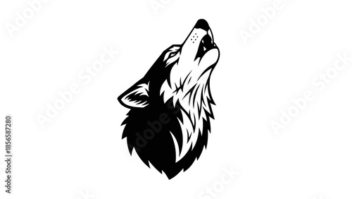 Black and White Wolf Howling Illustration.