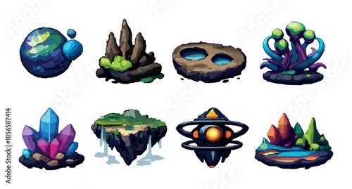 Fantasy floating islands and magical elements in vibrant colors