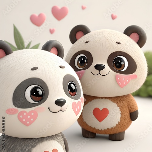 Cute animal faces with heart cheek designs in 3D