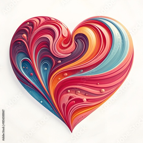 Liquid swirls in the shape of a heart, trendy 3D style