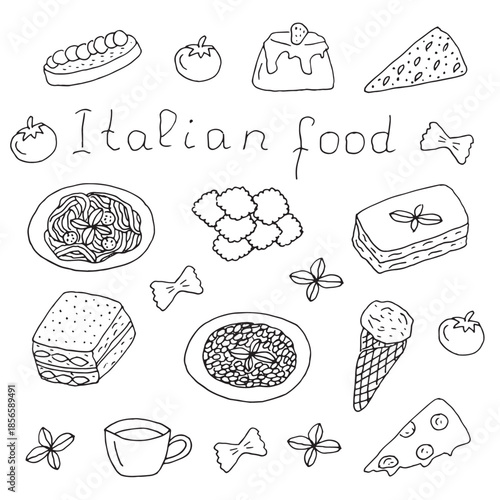 Italian Cuisine Outline Elements Set