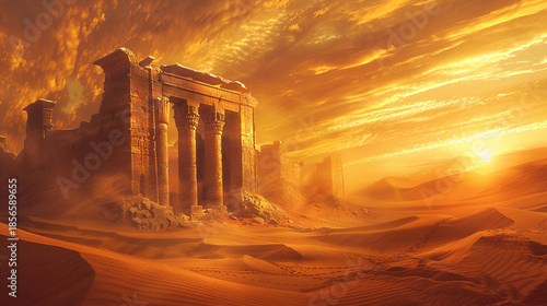 Ancient Greek temple in the desert of Egypt. 3D Rendering
