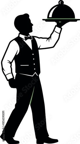 Waiter Holding Serving Tray.
