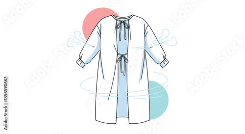 Illustration of a medical gown featuring symbols of air circulation to represent breathability, comfort, and patient safety in healthcare.