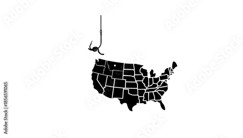 symbol showing dangerous for US, USA map fishing scene