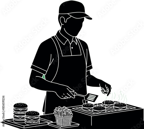 Chef Grilling Burgers.