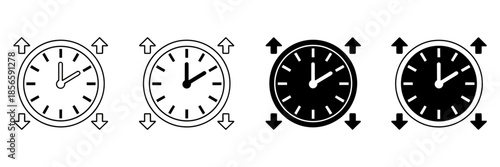 Uptime and Downtime Icon with Clock Arrow Up and Arrow Down, Flat Vector Illustration Symbol for System Status, Performance Monitoring, Reliability Metrics, Technology Interface Design