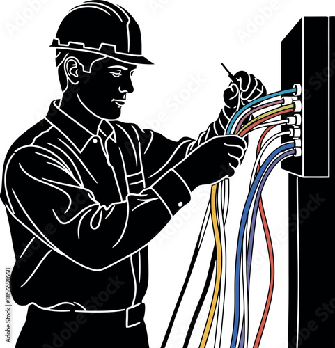 Electrician Working on Wires.