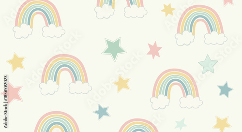 Delicate pastel rainbow and stars pattern for children's wallpaper or textile design with a