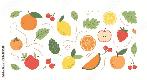Delightful and Refreshing Hand-Drawn Fruits: A Vibrant and Playful Pattern Design on White